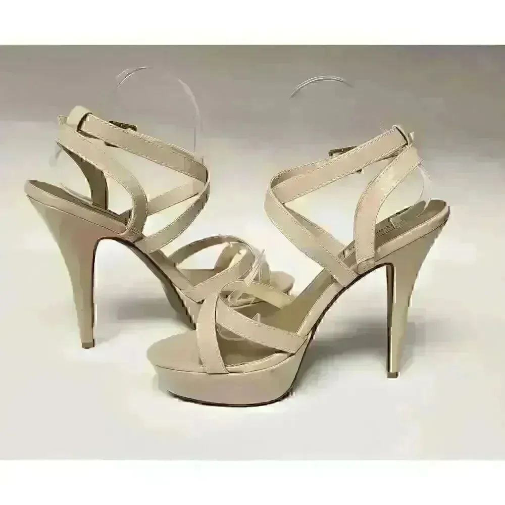 Touch Up Andrea Faux Patent Leather High Heel Pump Shoes Color Beige Size 9M